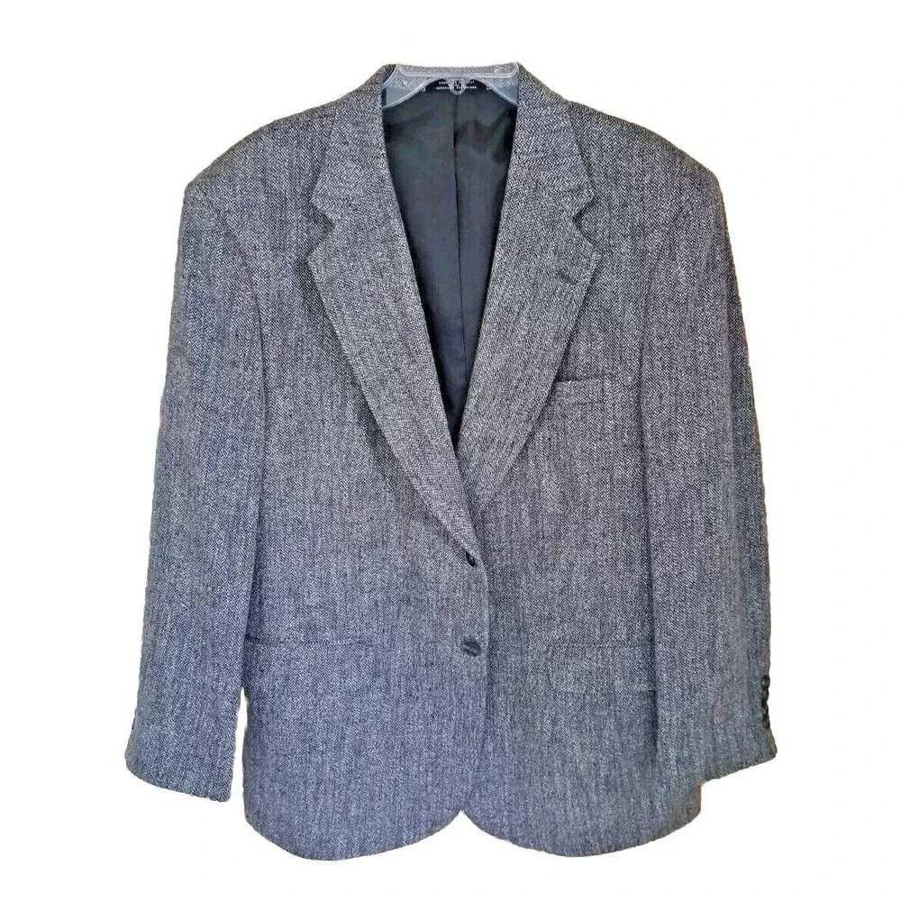 Towncraft Blazer Men's 44R Gray Herringbone Tweed Polyester Wool Silk Blend Coat